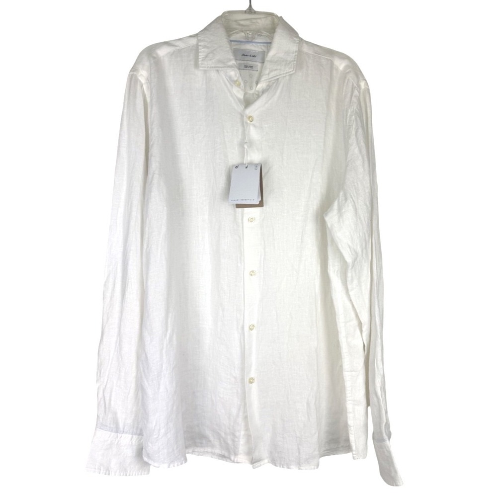 NWT Porter And Ash Button Down Shirt Mens Size M White 100% Linen Quiet Luxury